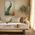 Peacock Canvas Wall Art Vintage Peacock Painting with Wildflowers