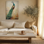 Peacock Canvas Wall Art Vintage Peacock Painting with Wildflowers
