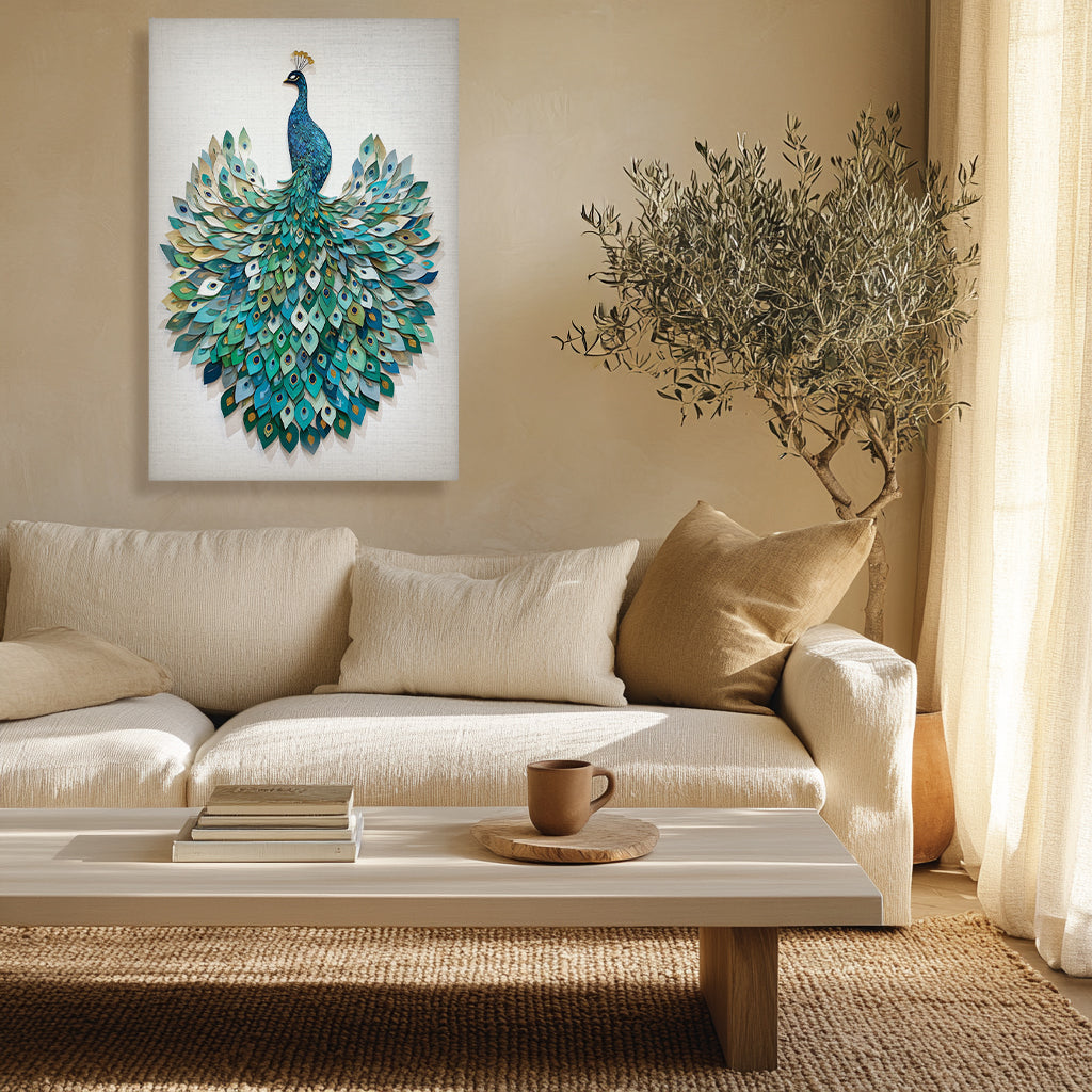 Peacock Canvas Wall Art Teal Blue Green Painting