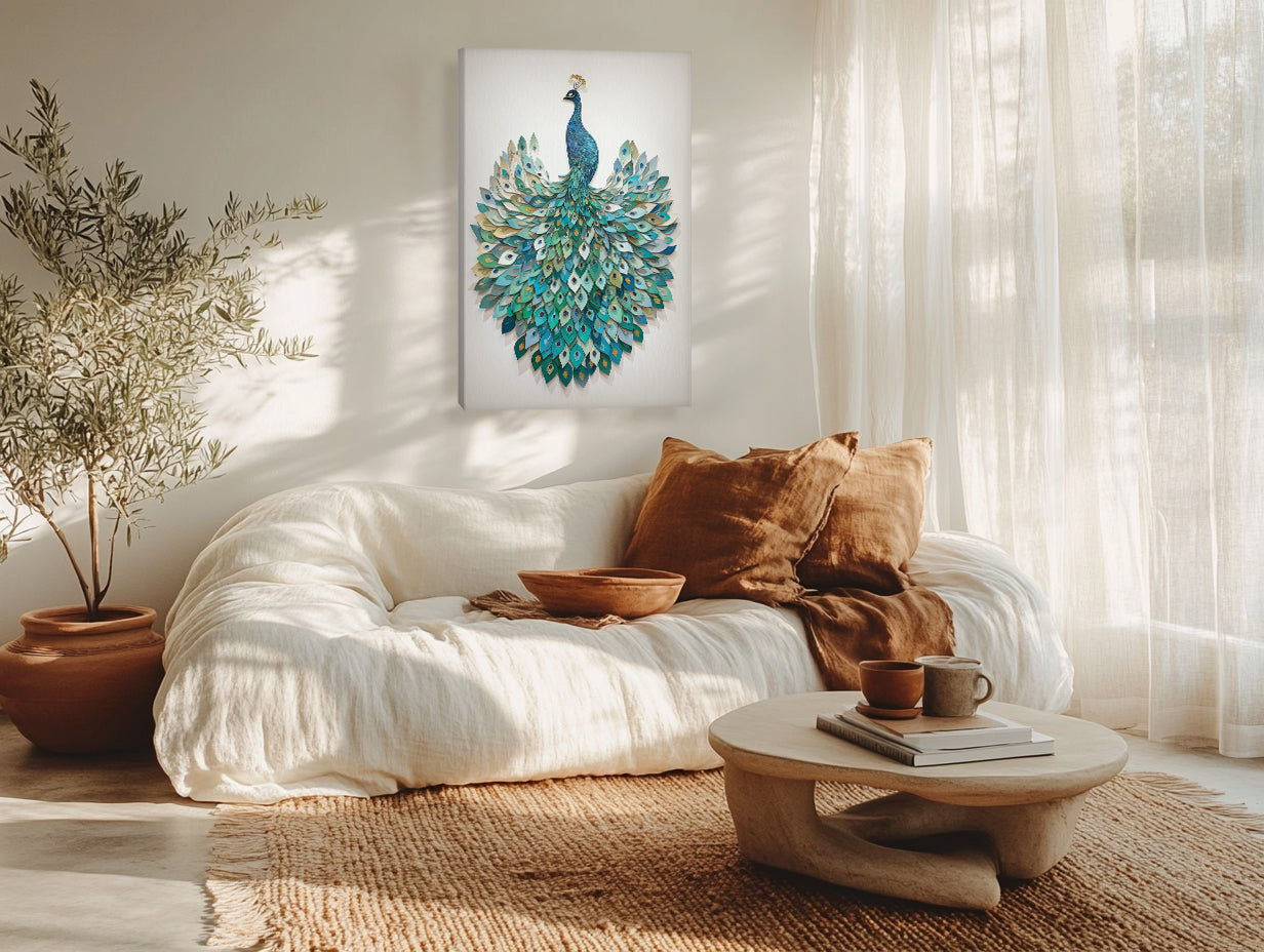 Peacock Canvas Wall Art Teal Blue Green Painting
