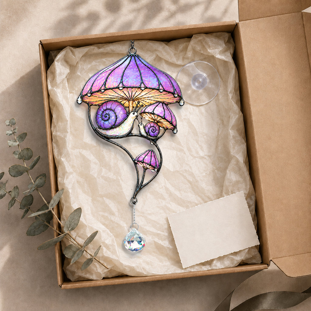 Snail & Mushroom Holographic Acrylic Suncatcher