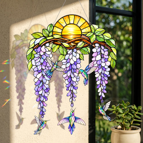 Rainbow Hummingbird Stained Glass Suncatcher