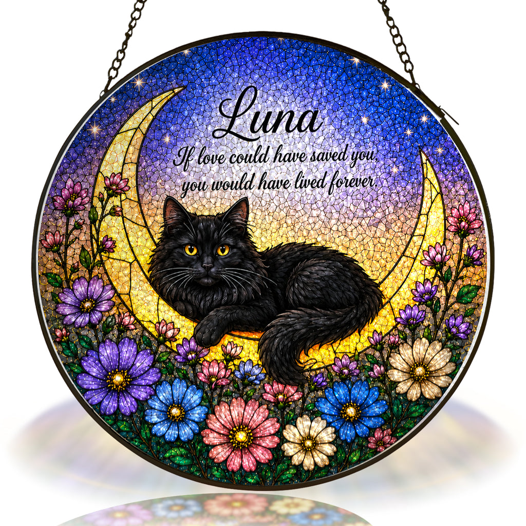 Personalized Cat Memorial Moon Stained Glass Suncatcher