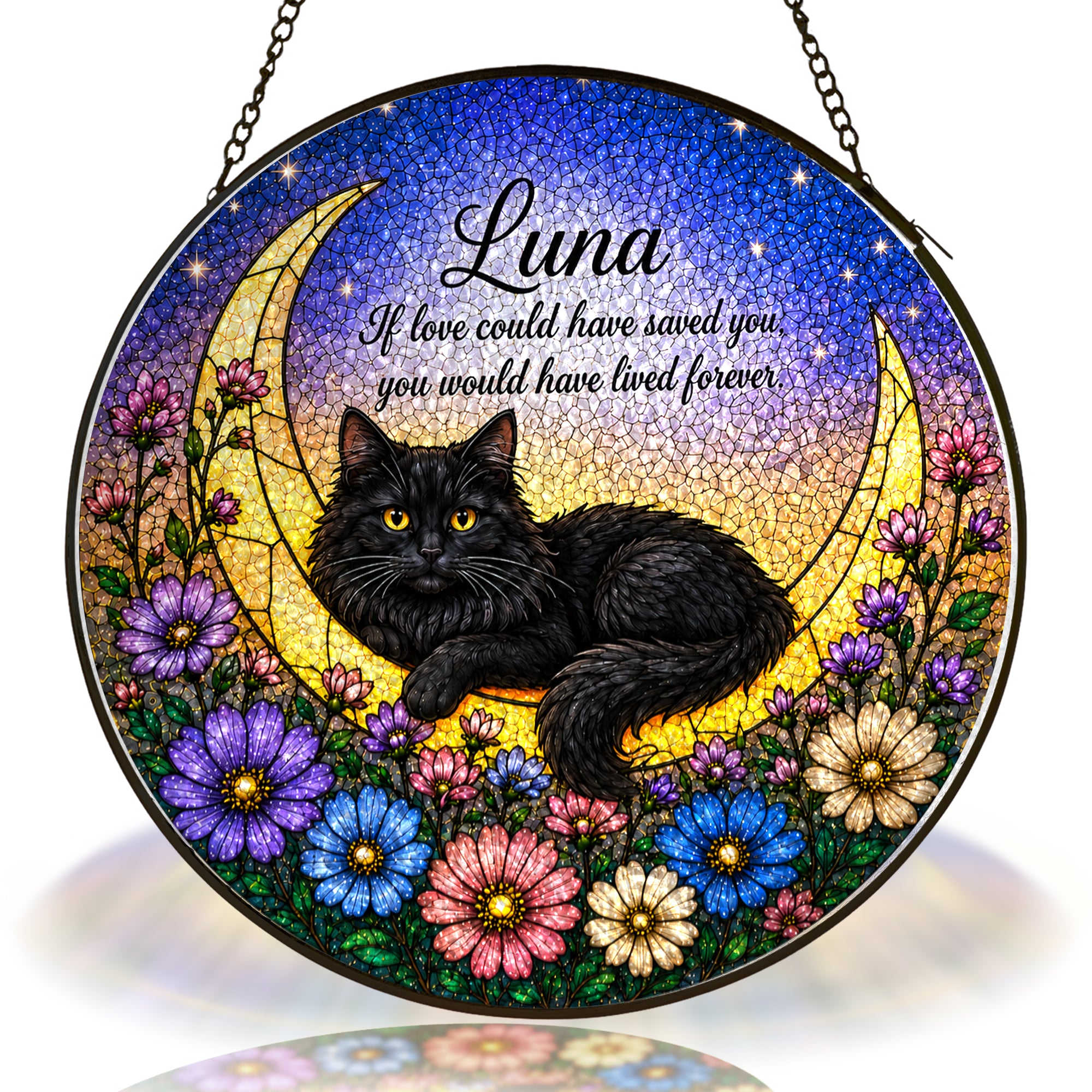 Personalized Cat Memorial Moon Stained Glass Suncatcher