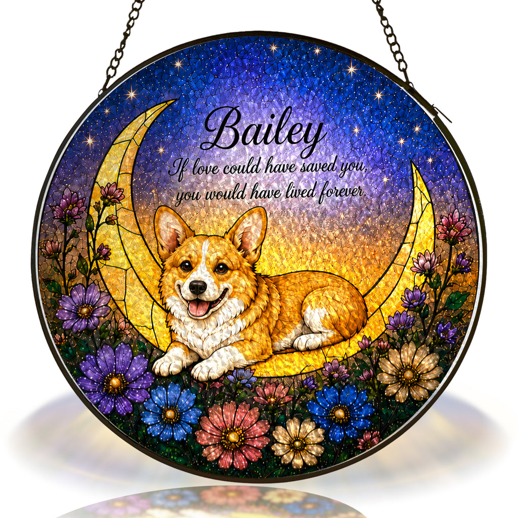 Personalized Dog Memorial Moon Stained Glass Suncatcher