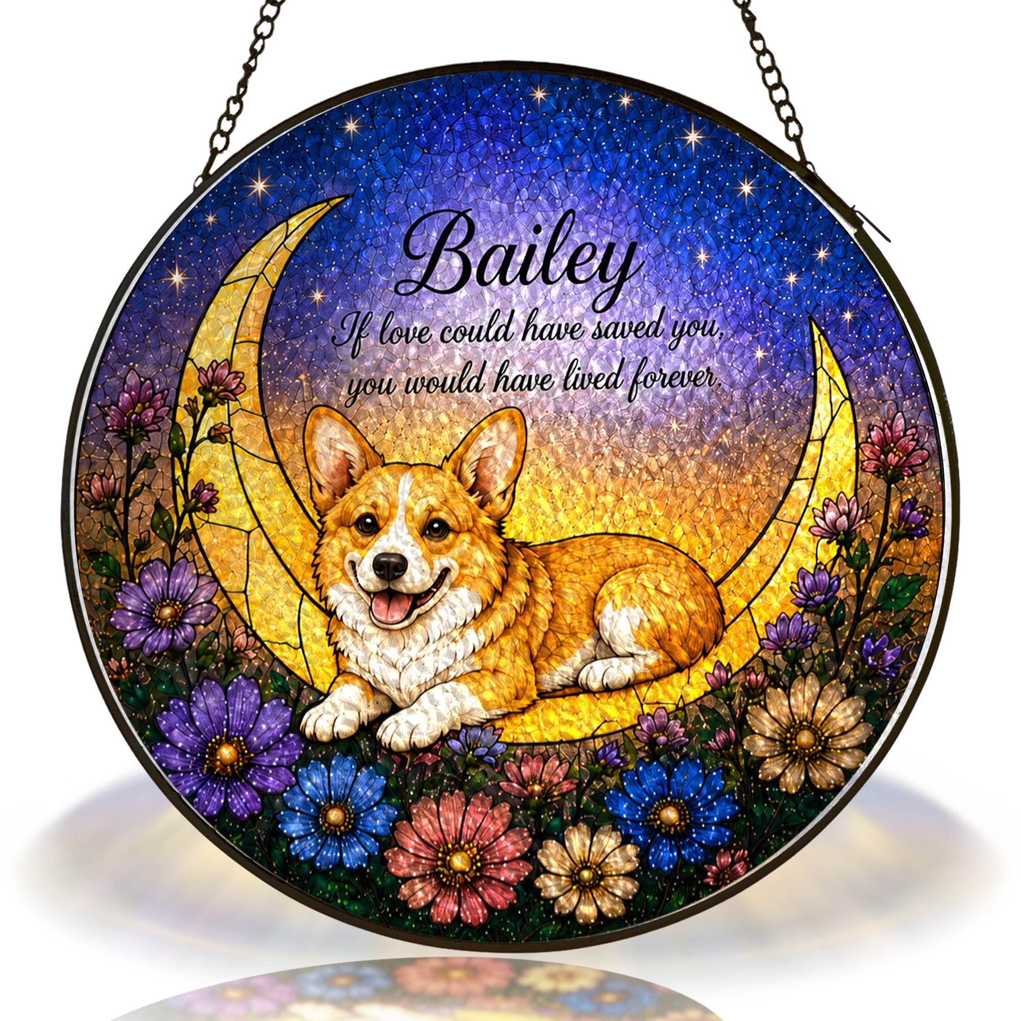 Personalized Dog Memorial Moon Stained Glass Suncatcher