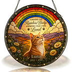 Personalized Rainbow Bridge Cat Memorial Glass Suncatcher