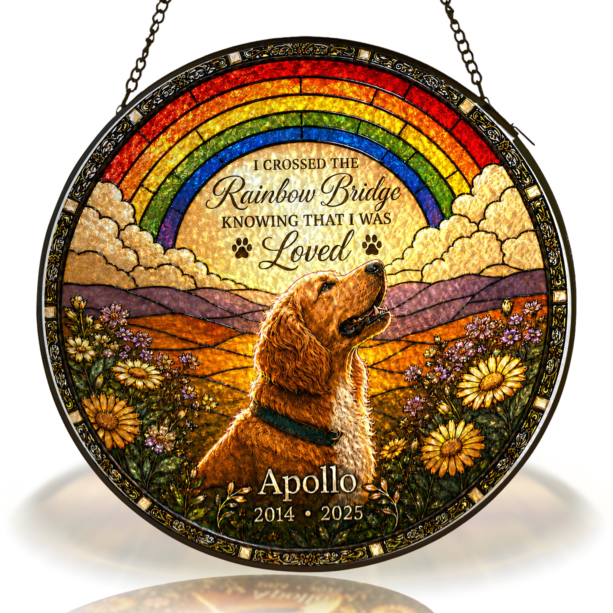 Personalized Rainbow Bridge Dog Memorial Stained Glass Suncatcher