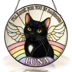 Personalized Cat Memorial Angel Wings Stained Glass Suncatcher