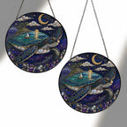 [PIXIWOO] Stained Glass Suncatcher Sea Turtle Window Hanging Decor, Ocean Turtle Island Acrylic Ornament, Moon Star Coastal Wall Art, Fantasy Beach House Sun Catcher Gift for Turtle Lovers