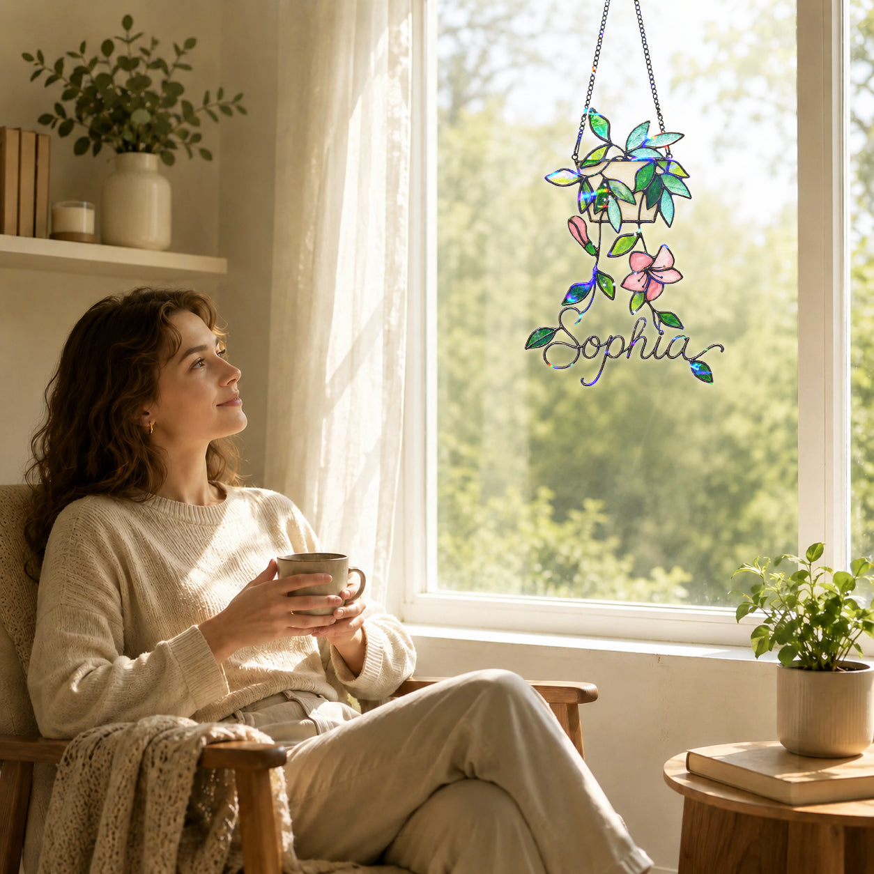 Personalized Hanging Planter Flower Holographic Acrylic Suncatcher