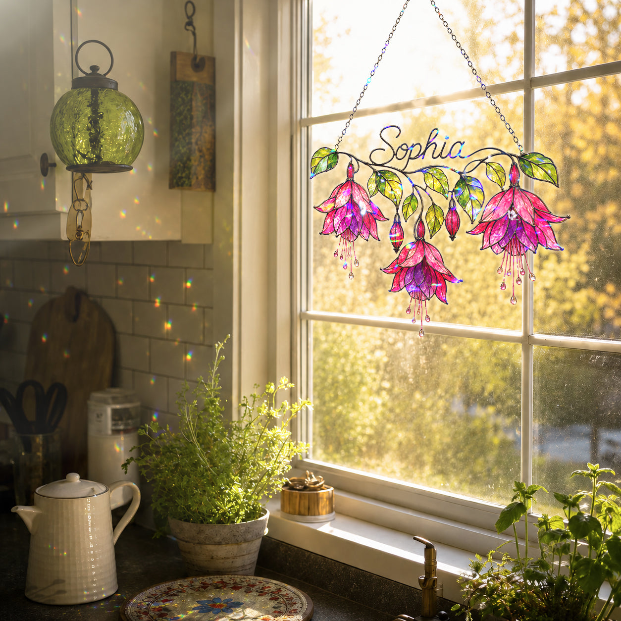 Personalized Pink Fuchsia Flower Holographic Acrylic Suncatcher