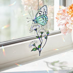 Mint Butterfly & White Blossom Holographic Acrylic Suncatcher