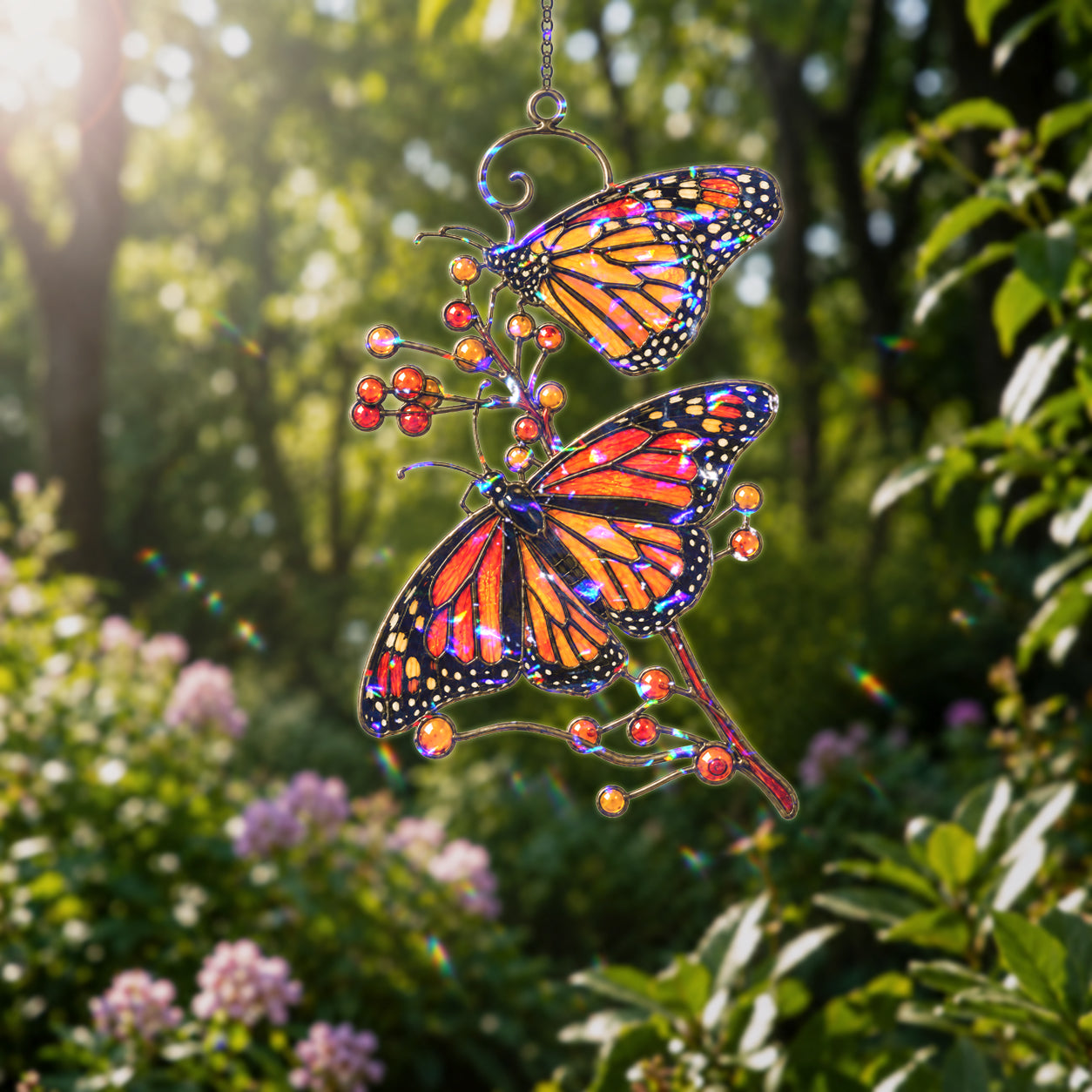 Monarch Butterflies & Berry Branch Holographic Acrylic Suncatcher