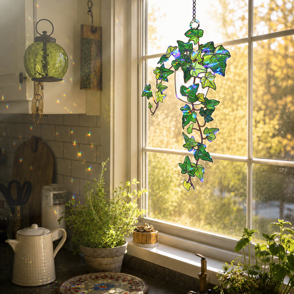 Trailing Ivy Plant in Pot Holographic Acrylic Suncatcher