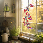 Sparrows & Cardinal on Red Leaf Vine Holographic Acrylic Suncatcher