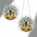 Golden doodle memorial puzzle suncatcher shown full round on a white background