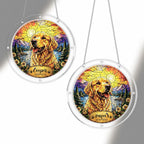 Golden retriever memorial puzzle suncatcher shown full round on a white background