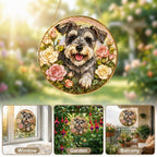 Personalized Schnauzer Rose Suncatcher