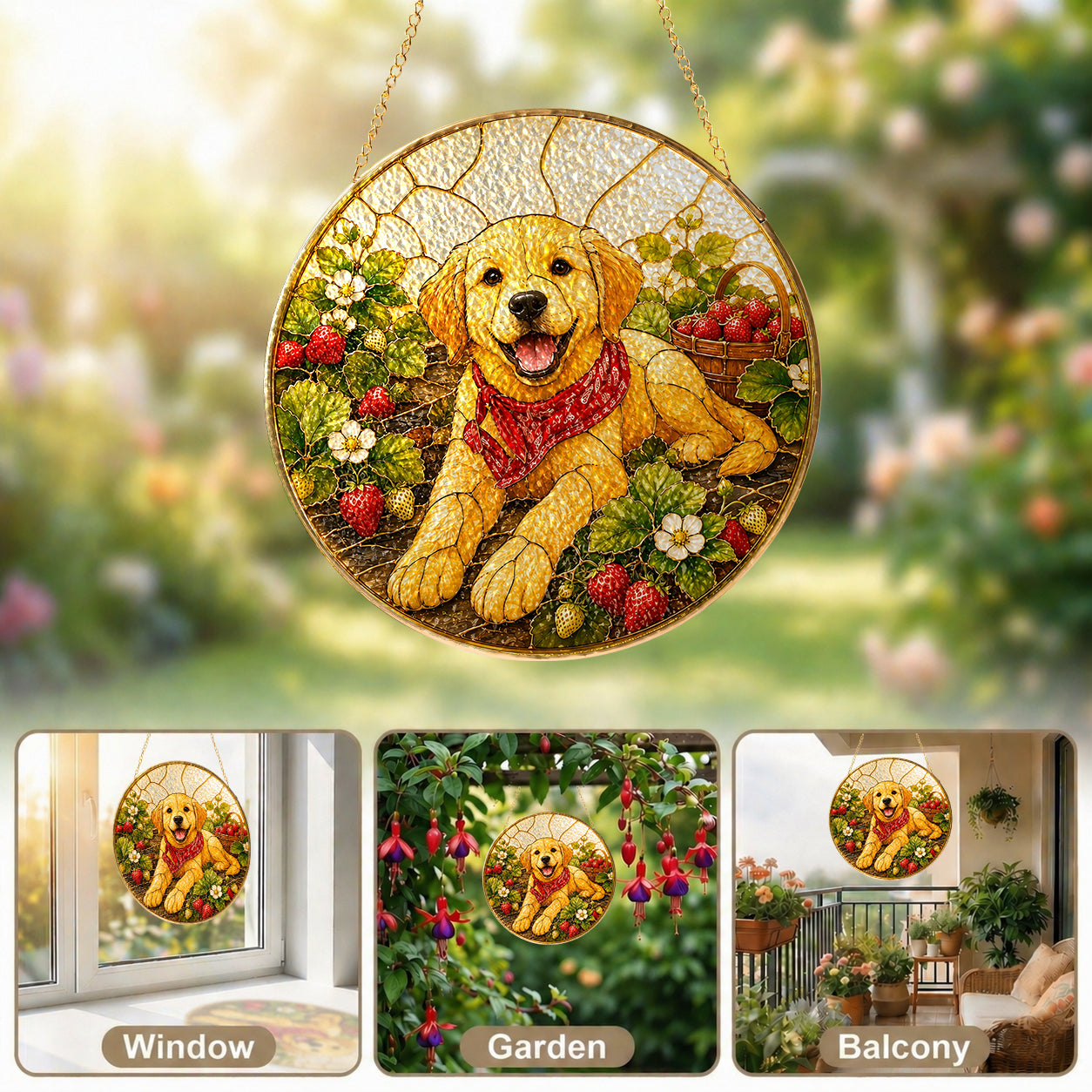 Personalized Strawberry Dog Suncatcher