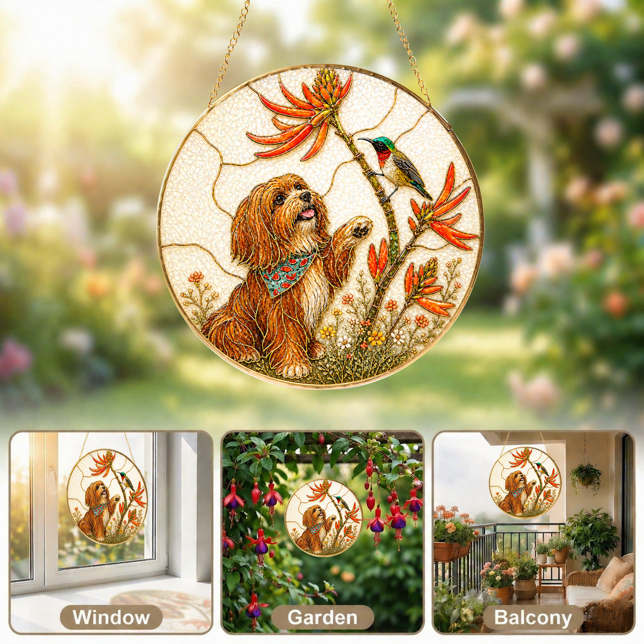 Personalized Dog & Hummingbird Suncatcher