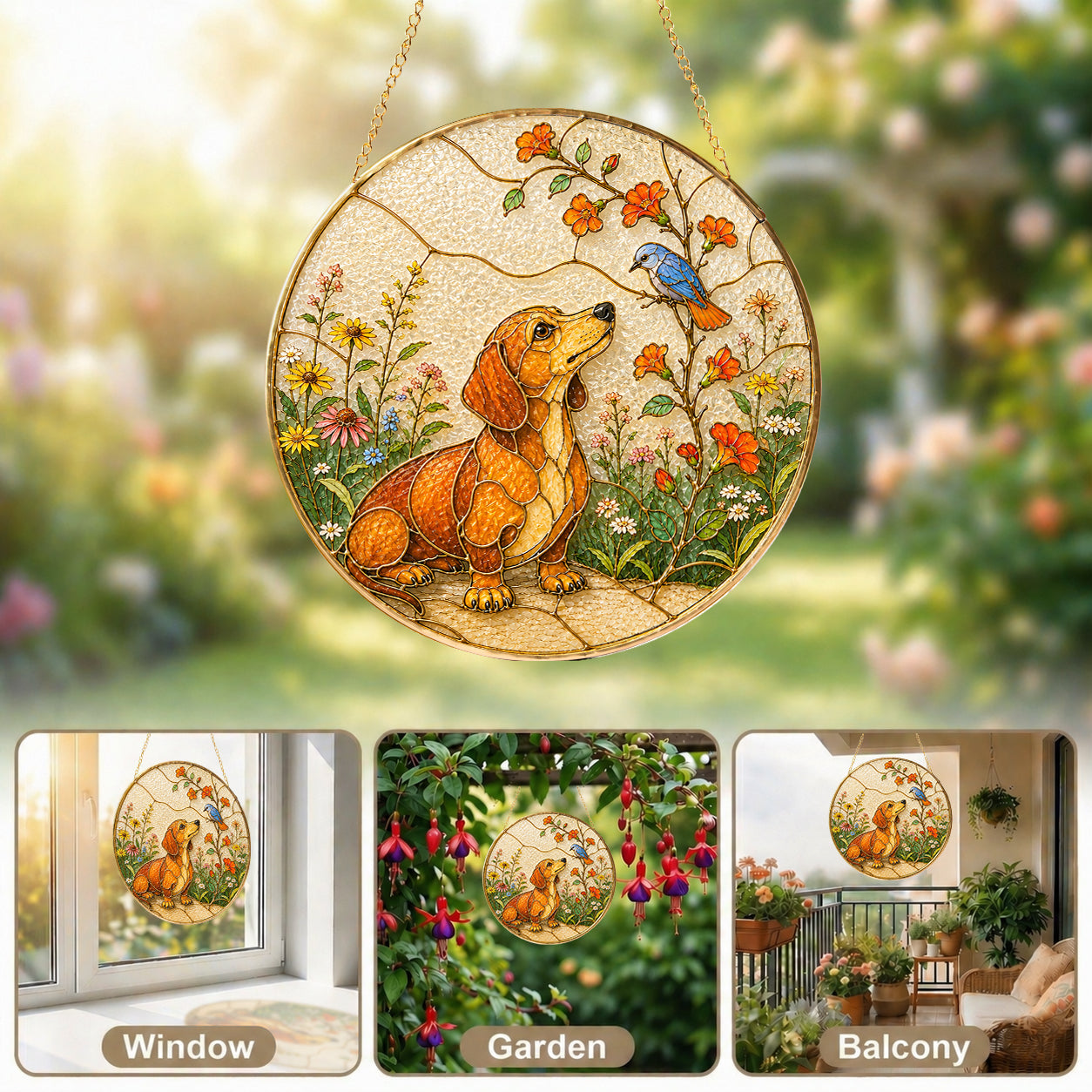 Personalized Dachshund Bird Suncatcher