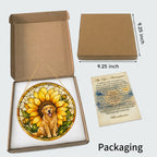Golden Retriever Sunflower Suncatcher hanging in a window
