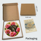 Black Lab & Peonies Glass Suncatcher with gold frame