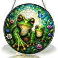 Mama and Baby Frog Wildflower Stained Glass Suncatcher
