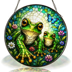 Mama and Baby Frog Wildflower Stained Glass Suncatcher