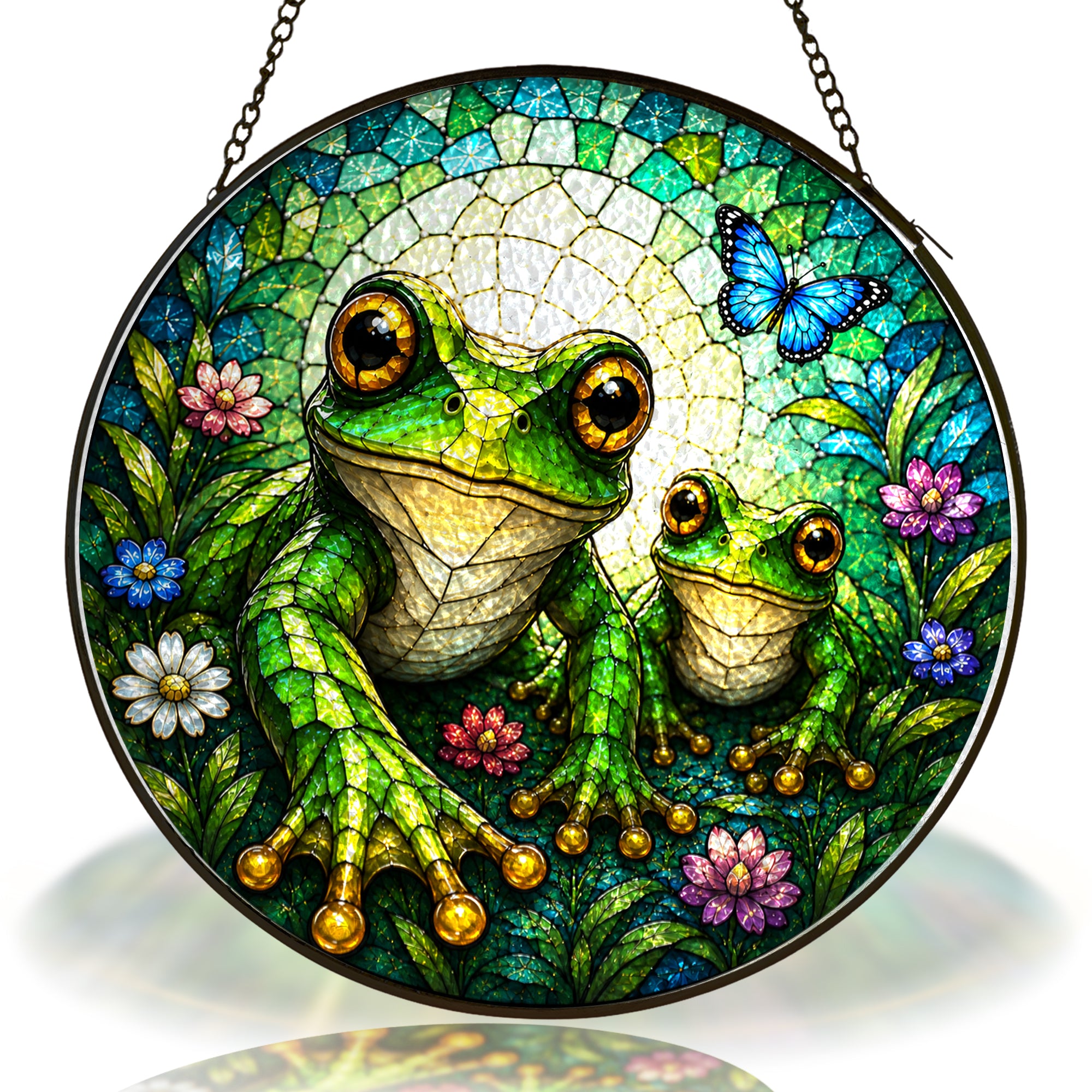 Mama and Baby Frog Wildflower Stained Glass Suncatcher
