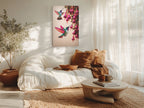 Canvas Wall Art Colorful Hummingbird Painting with Pink Flowers