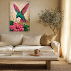 Hummingbird Canvas Wall Art Colorful Painting with Flower, Botanical Bird Prints for Living Room Bedroom Office