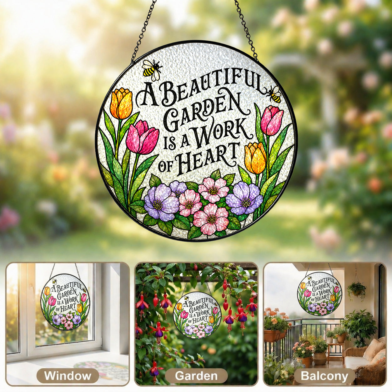 A Beautiful Garden Is a Work of Heart Stained Glass Suncatcher