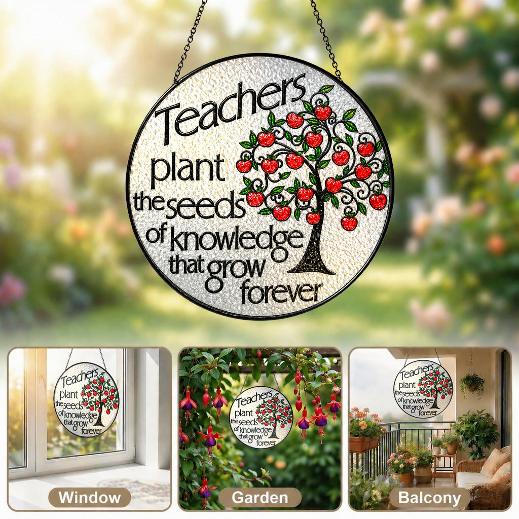 Teacher Appreciation Apple Tree Stained Glass Suncatcher
