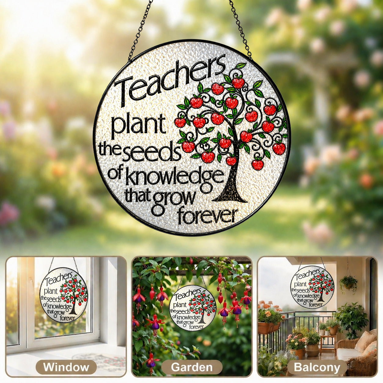 Teacher Appreciation Apple Tree Stained Glass Suncatcher