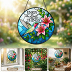 Enjoy the Little Things Hummingbird Stained Glass Suncatcher