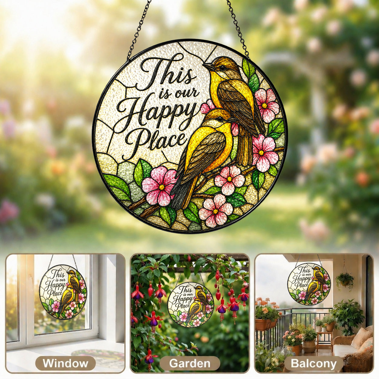 This Is Our Happy Place Songbird Stained Glass Suncatcher