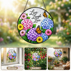 Live Laugh Love Floral Butterfly Stained Glass Suncatcher