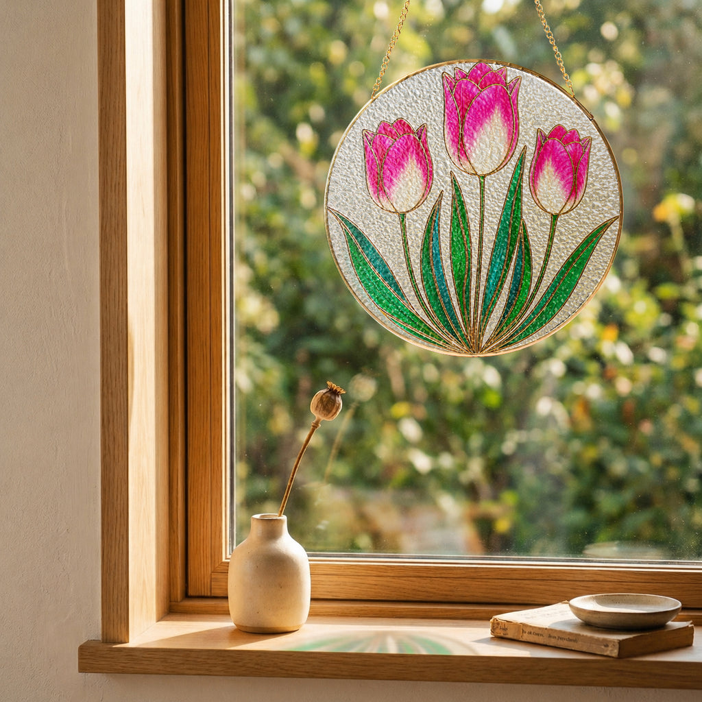 Pink Tulip Stained Glass Suncatcher