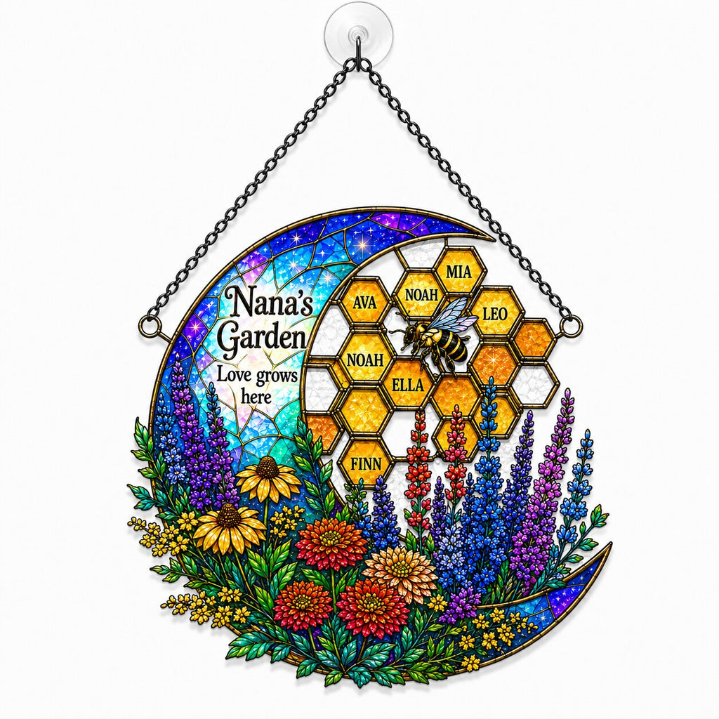 Personalized Nana's Garden Bee & Honeycomb Holographic Acrylic Suncatcher