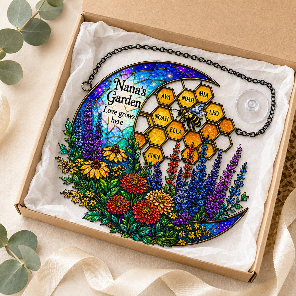 Personalized Nana's Garden Bee & Honeycomb Holographic Acrylic Suncatcher