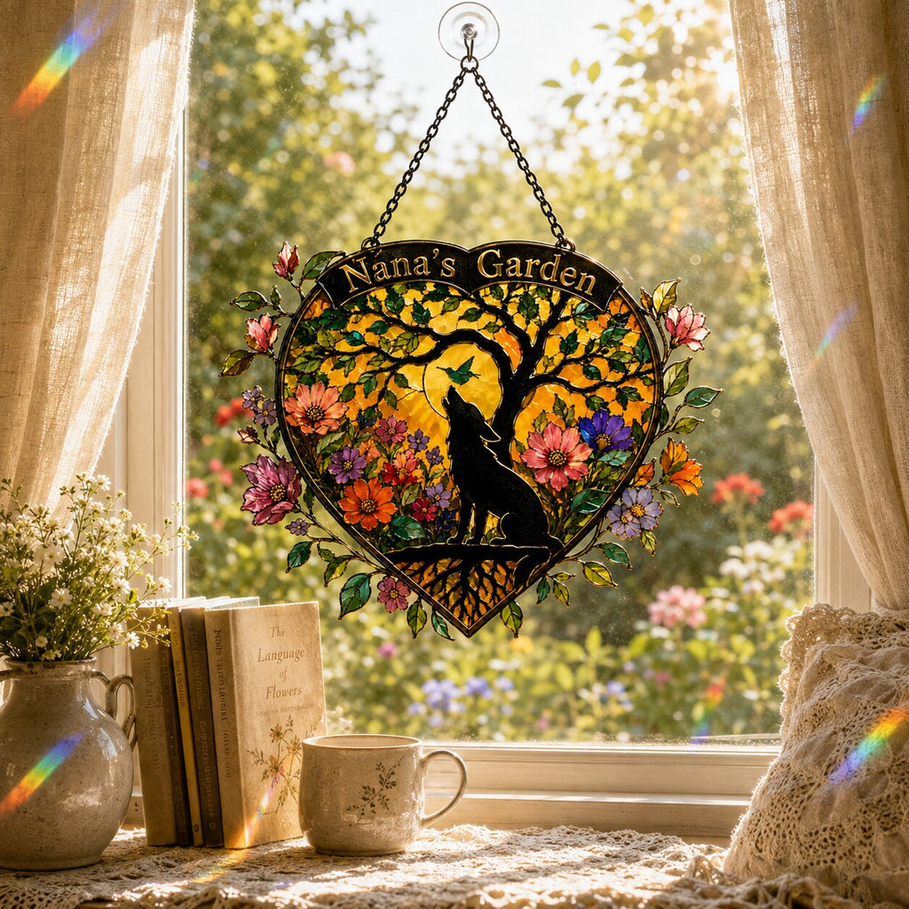 Personalized Nana's Garden Wolf Holographic Acrylic Suncatcher
