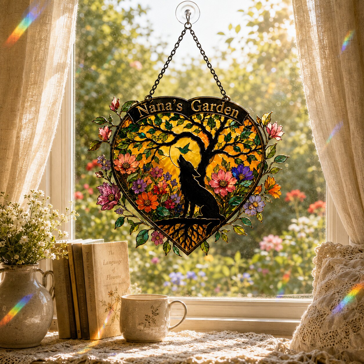 Personalized Nana's Garden Wolf Holographic Acrylic Suncatcher