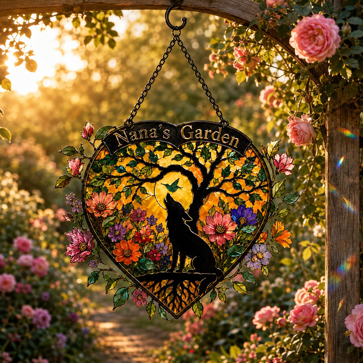Personalized Nana's Garden Wolf Holographic Acrylic Suncatcher
