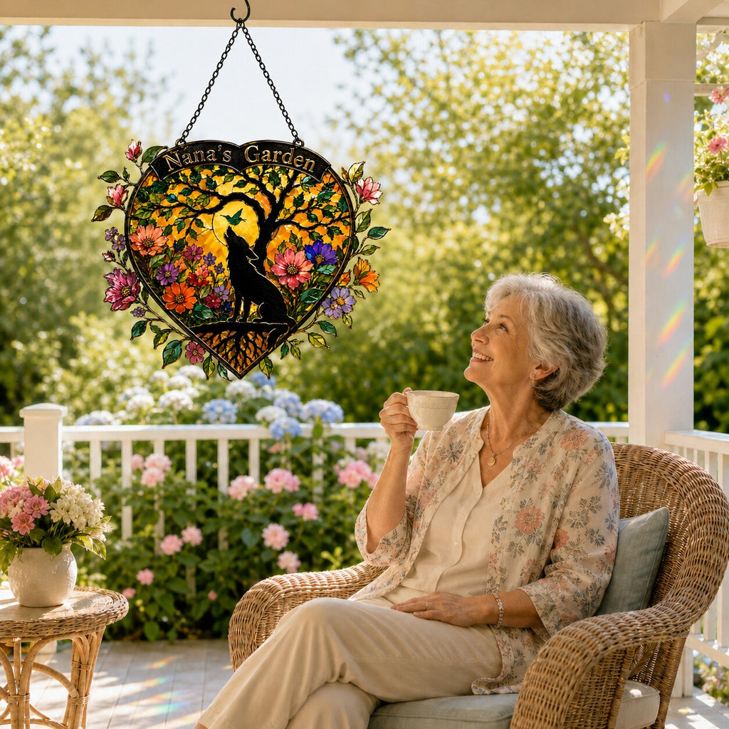 Personalized Nana's Garden Wolf Holographic Acrylic Suncatcher
