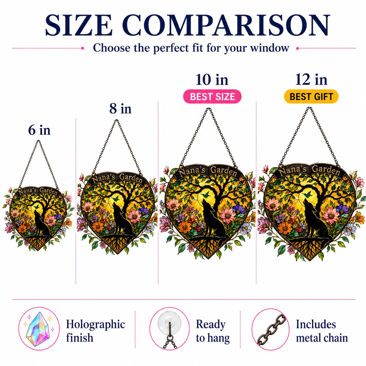 Personalized Nana's Garden Wolf Holographic Acrylic Suncatcher