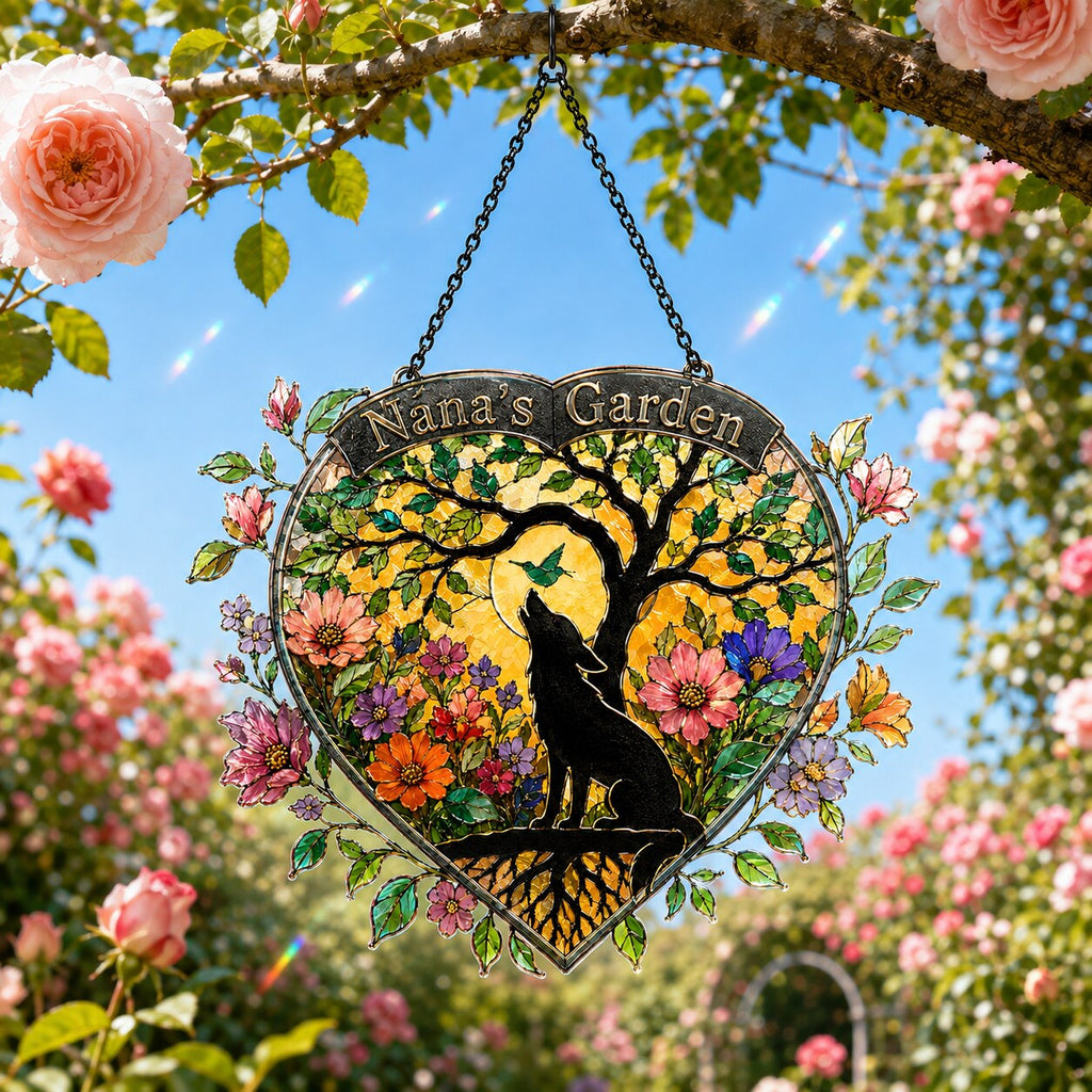 Personalized Nana's Garden Wolf Holographic Acrylic Suncatcher