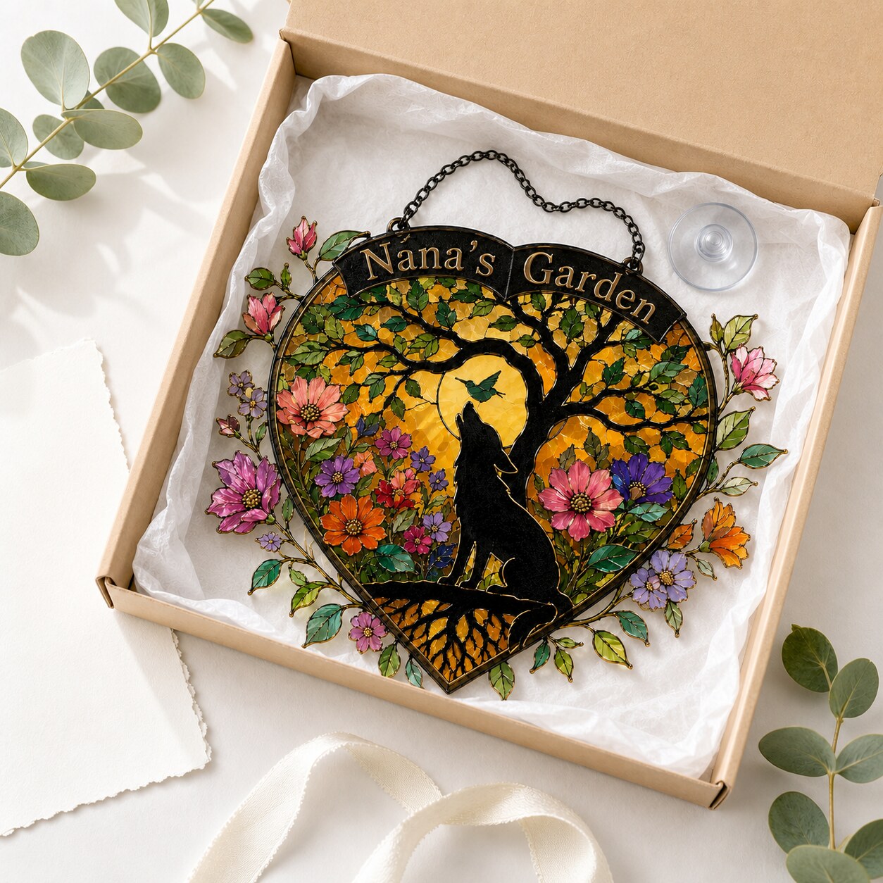 Personalized Nana's Garden Wolf Holographic Acrylic Suncatcher
