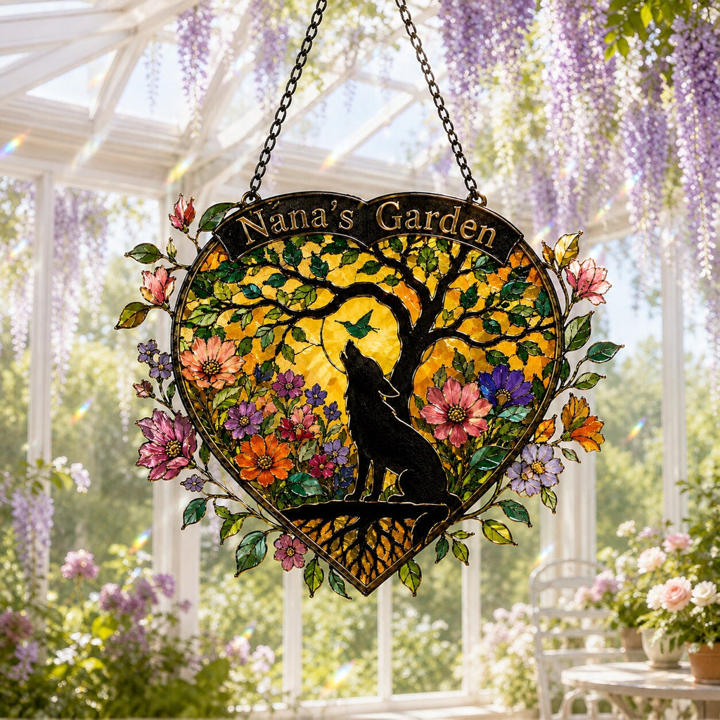 Personalized Nana's Garden Wolf Holographic Acrylic Suncatcher